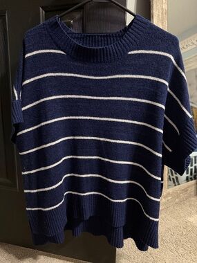 Navy and White Striped Crewneck Sweater